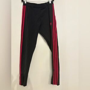 Adidas Black and Red Leggings with Bold Stripes